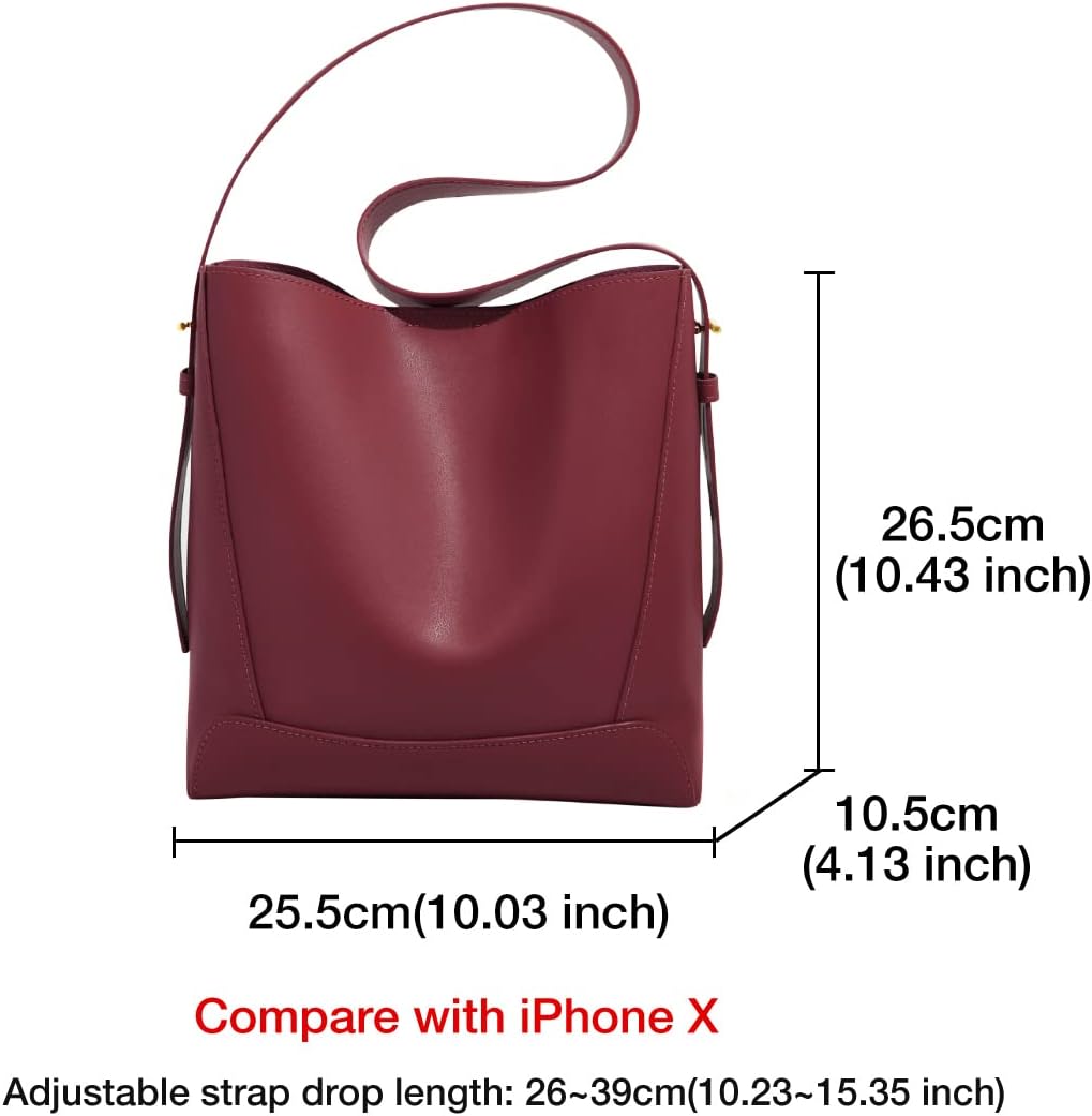 Leather Bucket Tote Purse for Women Designer Tote Bag and Handbags Shoulder Bag with Pockets and Magnetic Snap