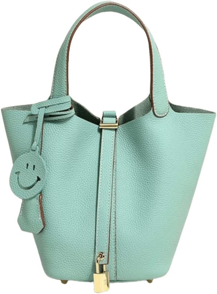 Genuine Leather-Handbags,Bucket-Vegetable Basket-Elegant & Fashionable- with Lock-Portable,fashion-Female Bag