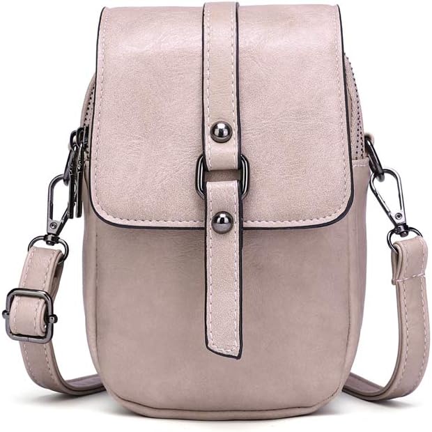 VintagePhone Bag for Women, Small Leather Shoulder Purse and Handbag with Tassel&Rivet Decoration