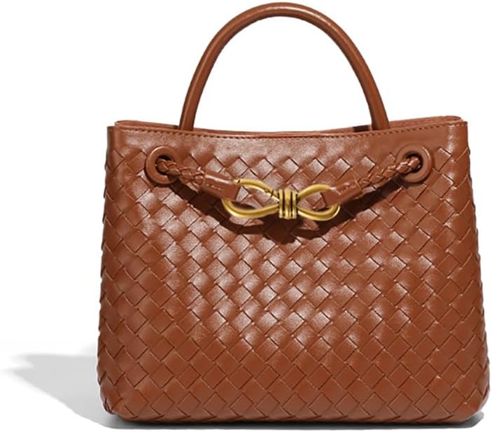 Women's Handmade Woven Top-handle Bag Ladies' Fashion Leather Shoulder Handbag Crossbody Purse