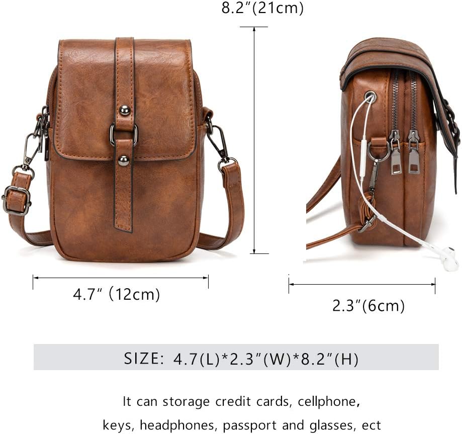 VintagePhone Bag for Women, Small Leather Shoulder Purse and Handbag with Tassel&Rivet Decoration