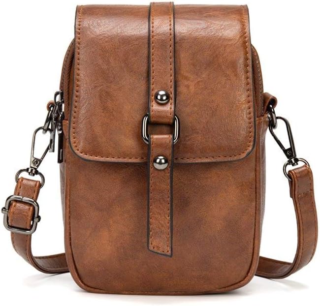 VintagePhone Bag for Women, Small Leather Shoulder Purse and Handbag with Tassel&Rivet Decoration