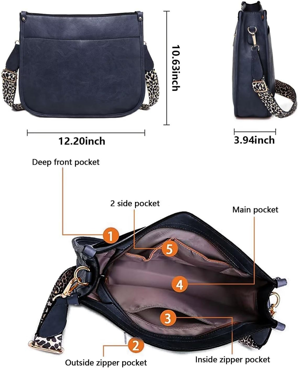 Vegan LeatherBags for Women,Purse with Guitar Strap Zipped Pockets Handbag Shoulder Bag