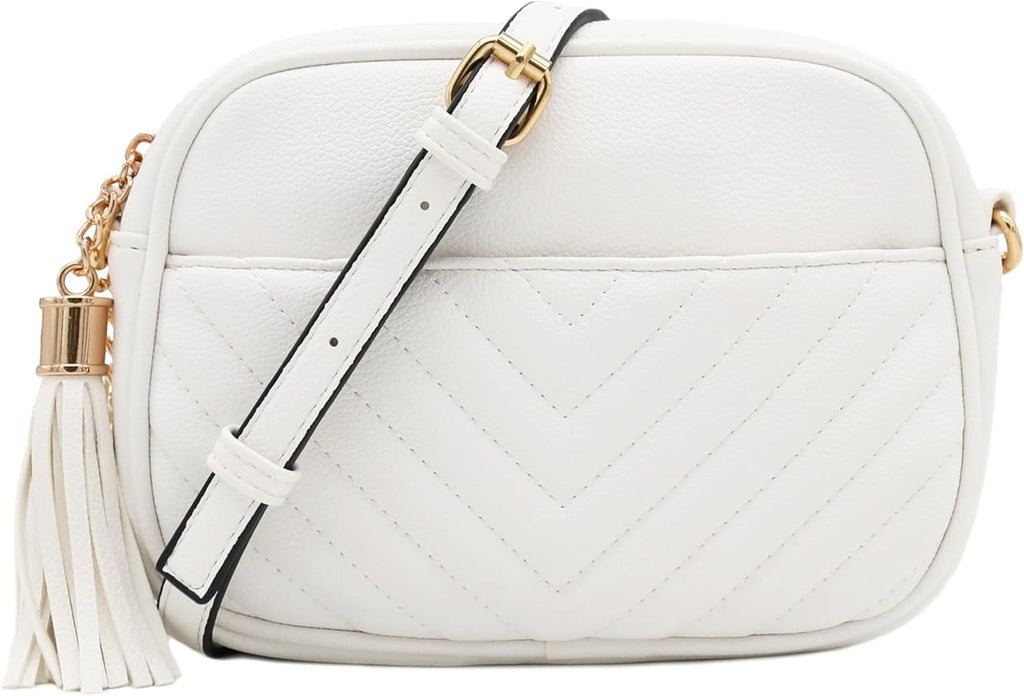 Chevron QuiltedCamera Bag with Chain Strap and Tassel