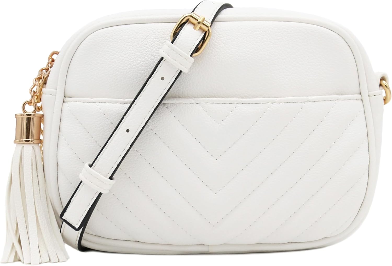 Chevron QuiltedCamera Bag with Chain Strap and Tassel