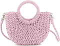 Mini Semi-circle Rattan Straw Bag, Hand-woven Women Summer Retro Beach Tote Shoulder Bag Crossbody Travel Beach Bag