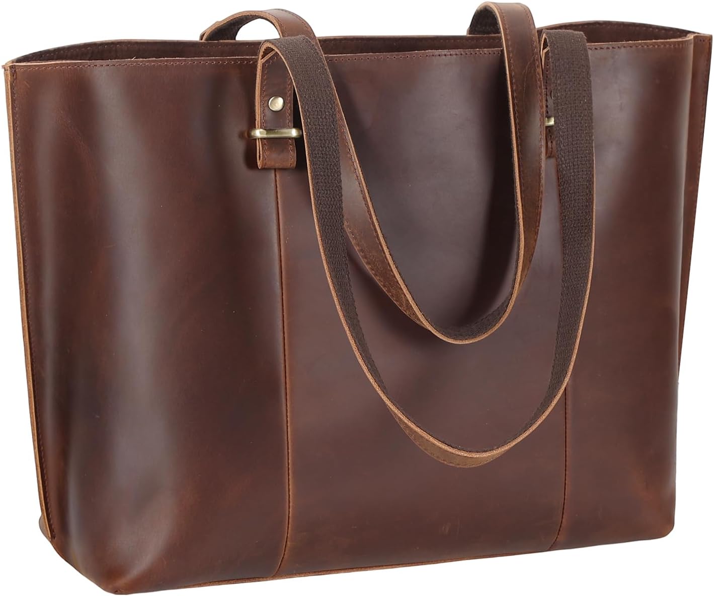 Vintage Full Grain Leather Tote Shoulder Bag for Women Business Work Satchel Handbag with Top Handles
