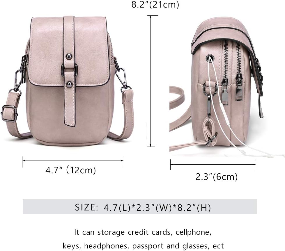 VintagePhone Bag for Women, Small Leather Shoulder Purse and Handbag with Tassel&Rivet Decoration