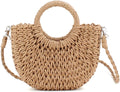 Mini Semi-circle Rattan Straw Bag, Hand-woven Women Summer Retro Beach Tote Shoulder Bag Crossbody Travel Beach Bag