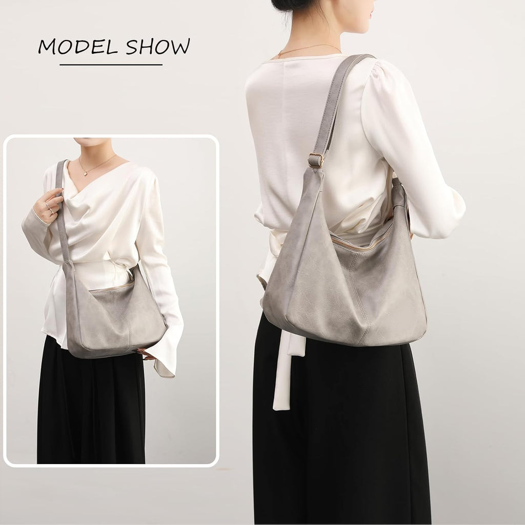 Women's Bags — Foldable Vegan Leather Shoulder Bag | Relaxed-Style Tote | Crossbody Bag