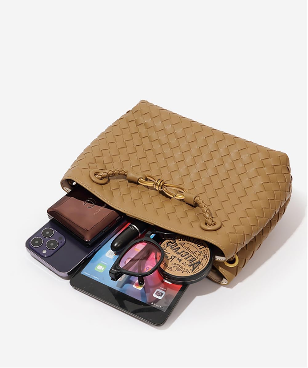 Women's Handmade Woven Top-handle Bag Ladies' Fashion Leather Shoulder Handbag Crossbody Purse