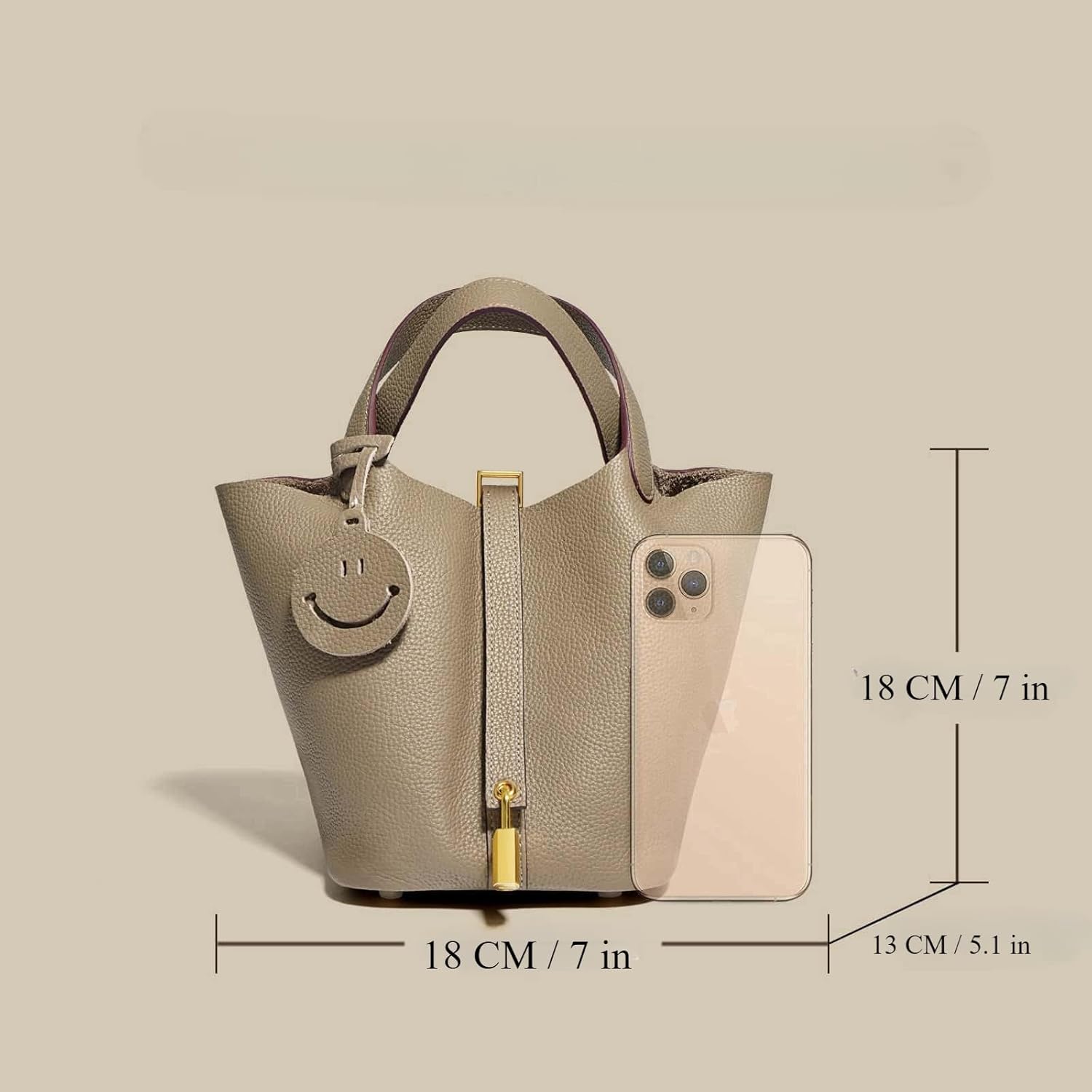Genuine Leather-Handbags,Bucket-Vegetable Basket-Elegant & Fashionable- with Lock-Portable,fashion-Female Bag