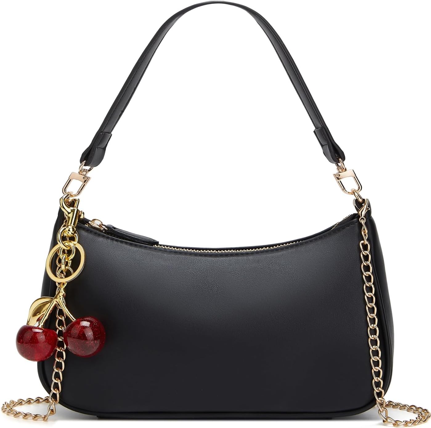 Women's Black Shoulder Bags: Cute Cherry-Themed Bags, Vintage Clutches & Underarm Bags (With Detachable Straps)