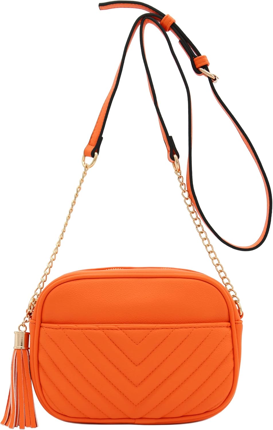 Chevron QuiltedCamera Bag with Chain Strap and Tassel