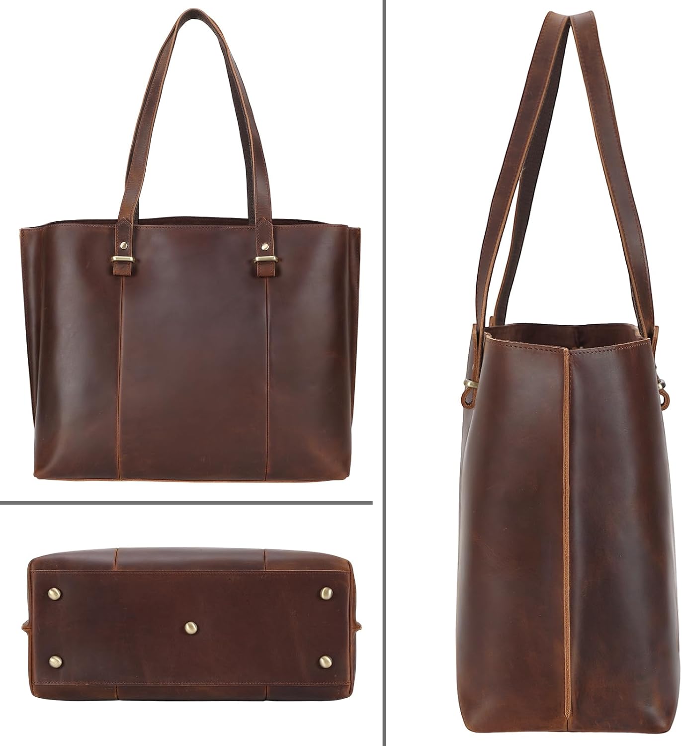 Vintage Full Grain Leather Tote Shoulder Bag for Women Business Work Satchel Handbag with Top Handles