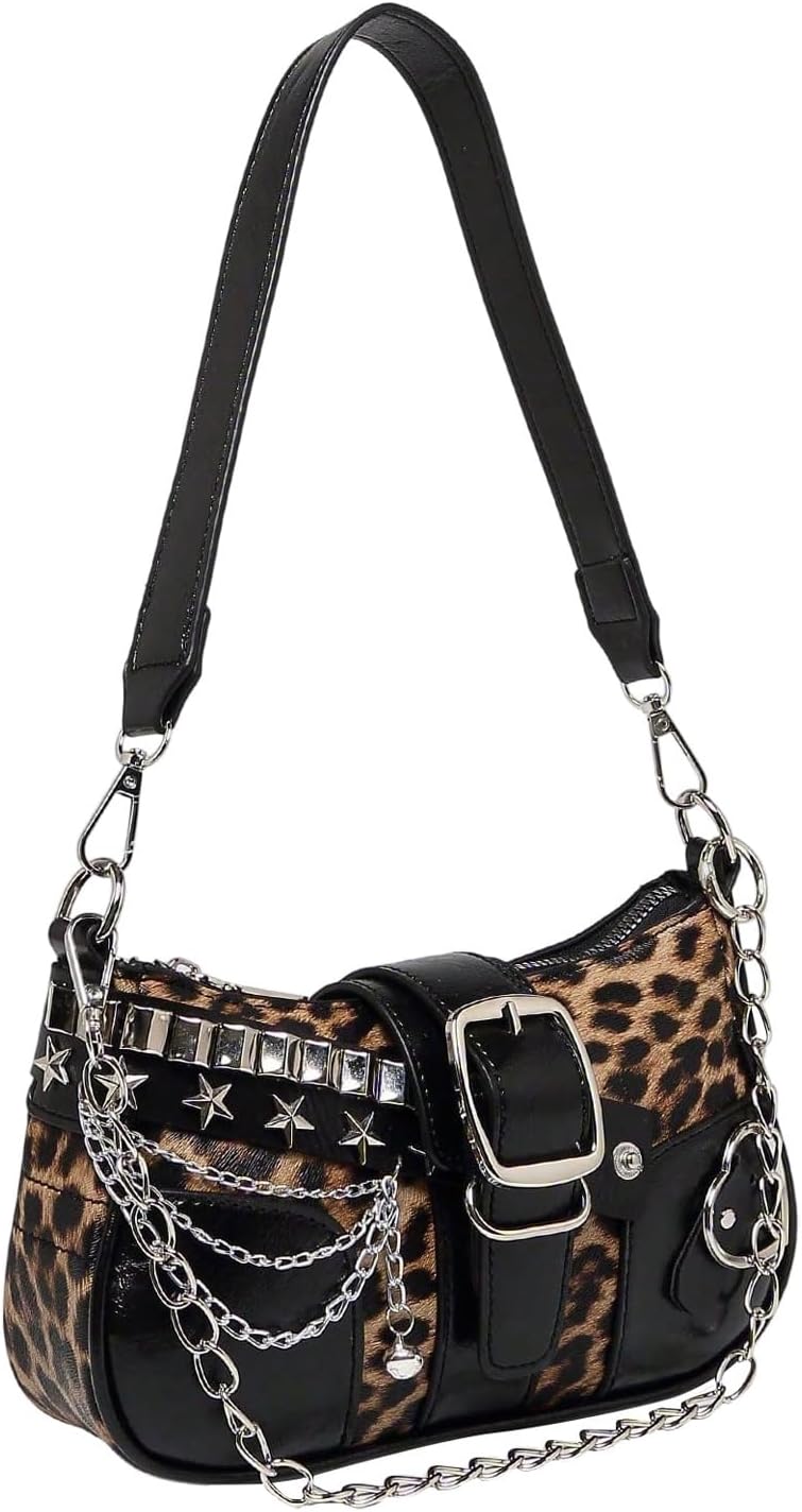Women's Y2K Style Bags | Star-Embroidered Shoulder Bag | Mini Chain Hobo Bag
