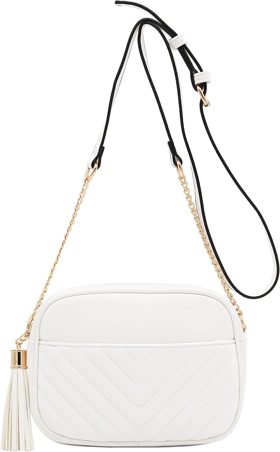 Chevron QuiltedCamera Bag with Chain Strap and Tassel