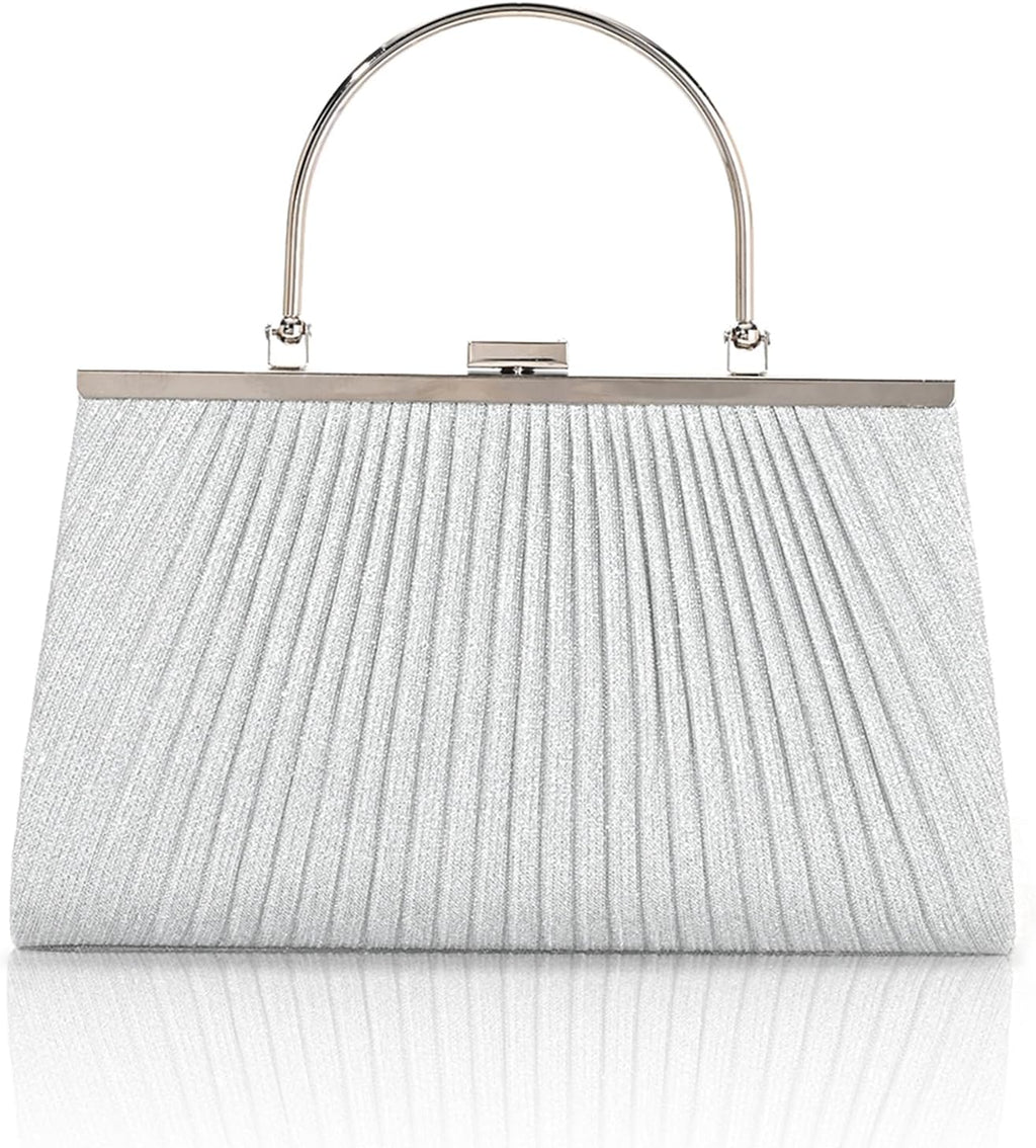 Evening Bag for Women Sparkly Handbag with Chain, Women's Shoulder Bag Pleated Clutch Purse for Wedding, Prom, Party