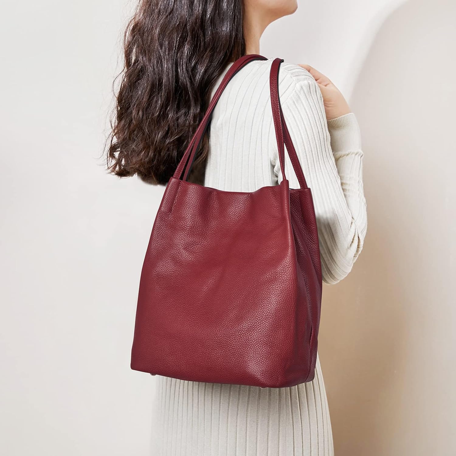 Women Soft Genuine Leather Totes Shoulder Bag Purses and Handbags with Top Magnetic Snap Closure