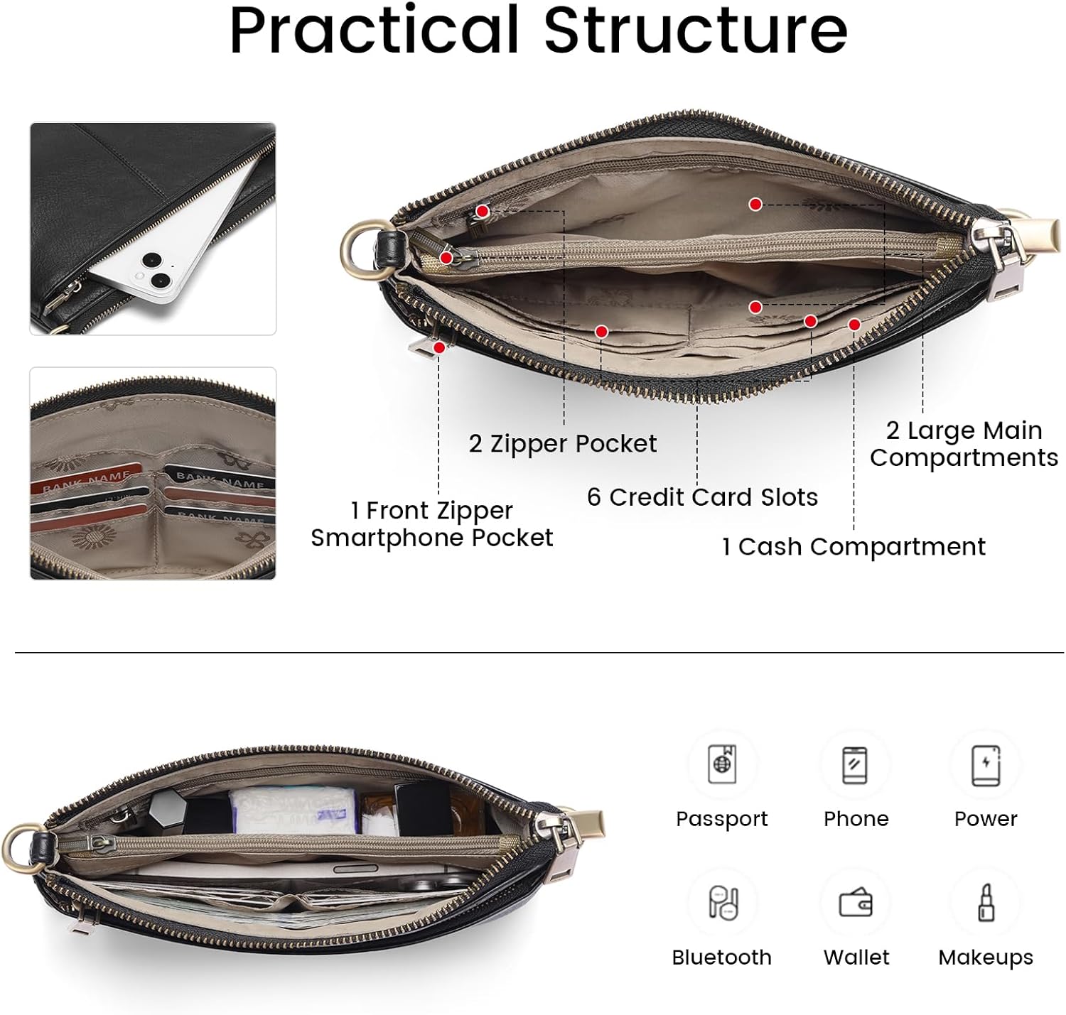 LeatherBag for Women Small Clutch PursesShoulder Handbag Wallet PursesCard Slots