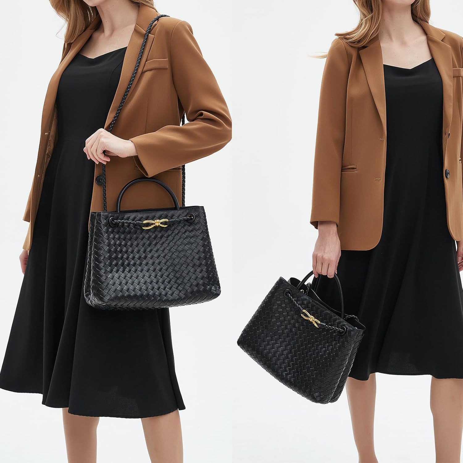 Woven Tote Bag For Women Designer Braided Top Handle Shoulder Satchel Purse And Handbags