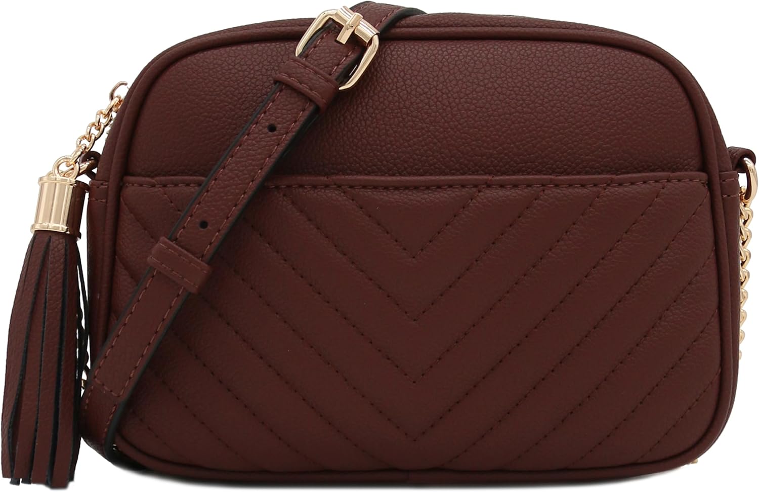 Chevron QuiltedCamera Bag with Chain Strap and Tassel