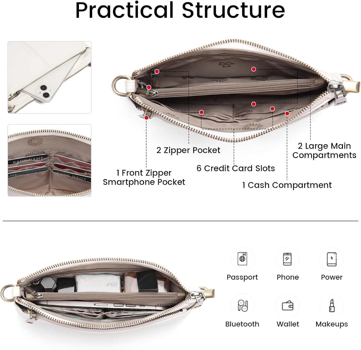 LeatherBag for Women Small Clutch PursesShoulder Handbag Wallet PursesCard Slots