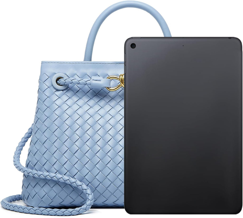 Woven Bag for Women Shoulder Purse: Vegan Leather Handbag - Handmade Tote Bag - Elegant Satchel Bag with Bowknot