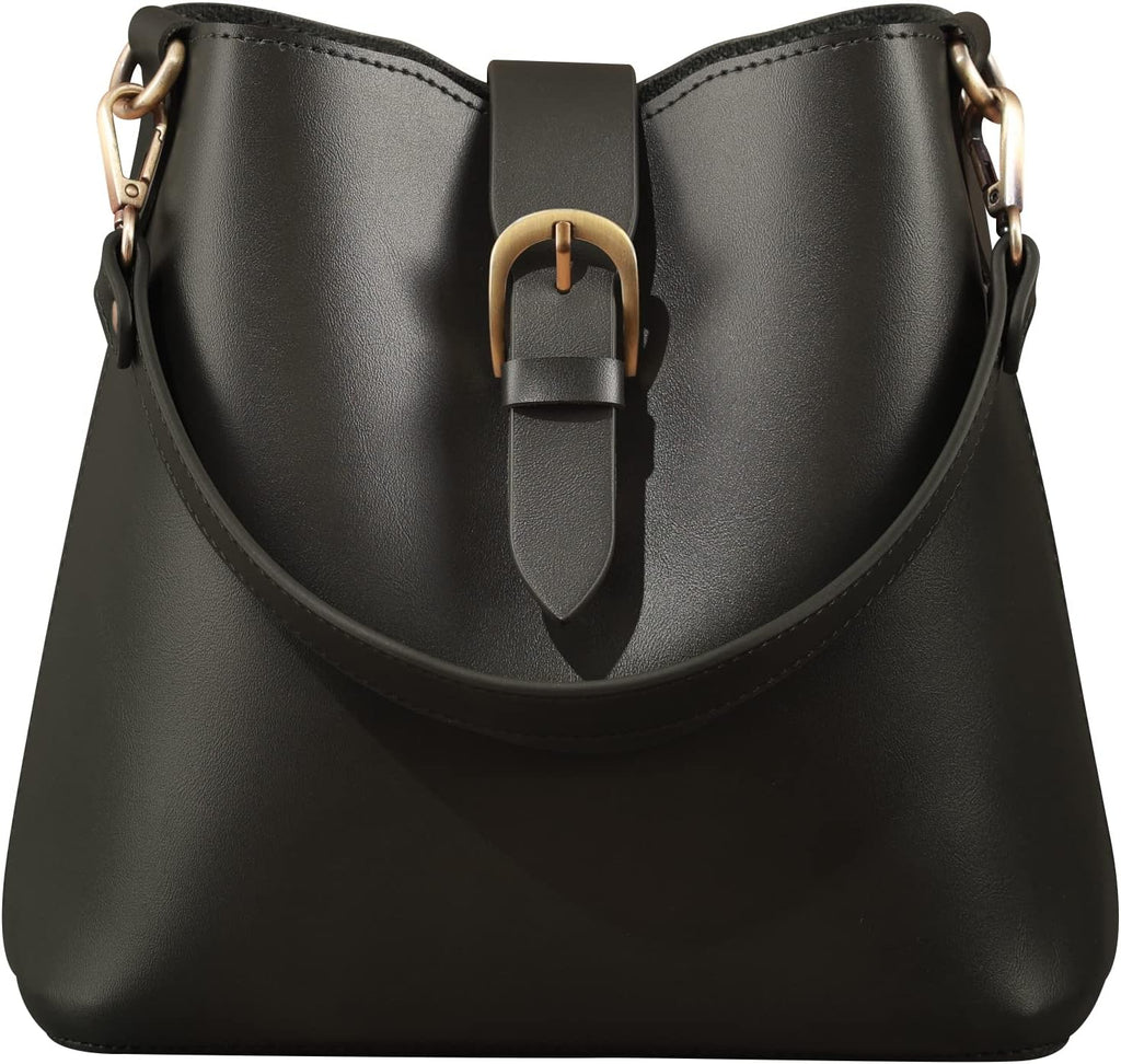 Bucket Vegan Leather Bag For Women Hobo Retro Faux Casual Purse Classic Vintage Simple Shoulder Handbag