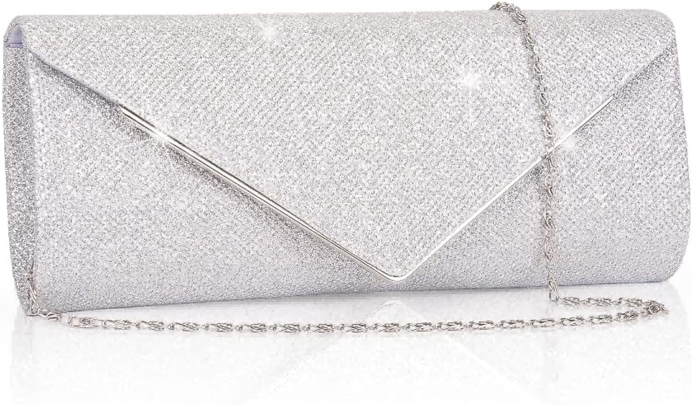 Clutch Purses for Women, Sparkling Envelope Evening Bag with Detachable 2 Pcs Chain