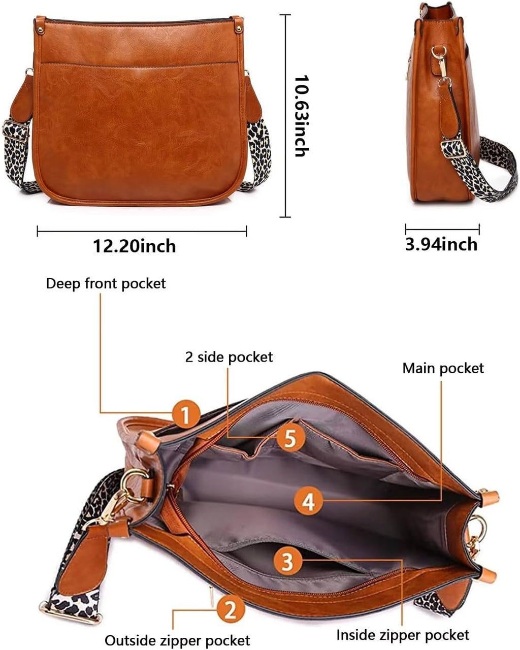 Vegan LeatherBags for Women,Purse with Guitar Strap Zipped Pockets Handbag Shoulder Bag