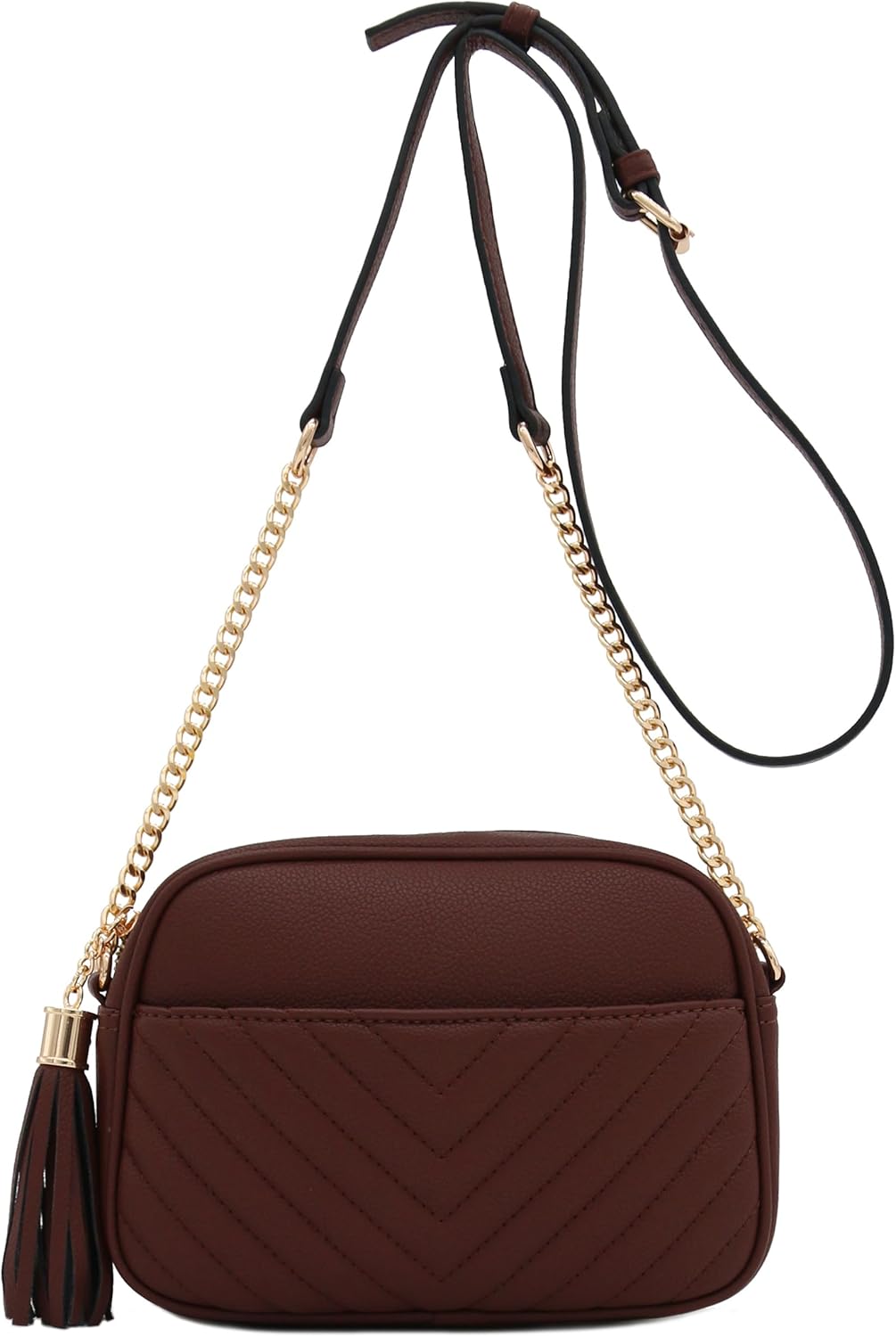 Chevron QuiltedCamera Bag with Chain Strap and Tassel