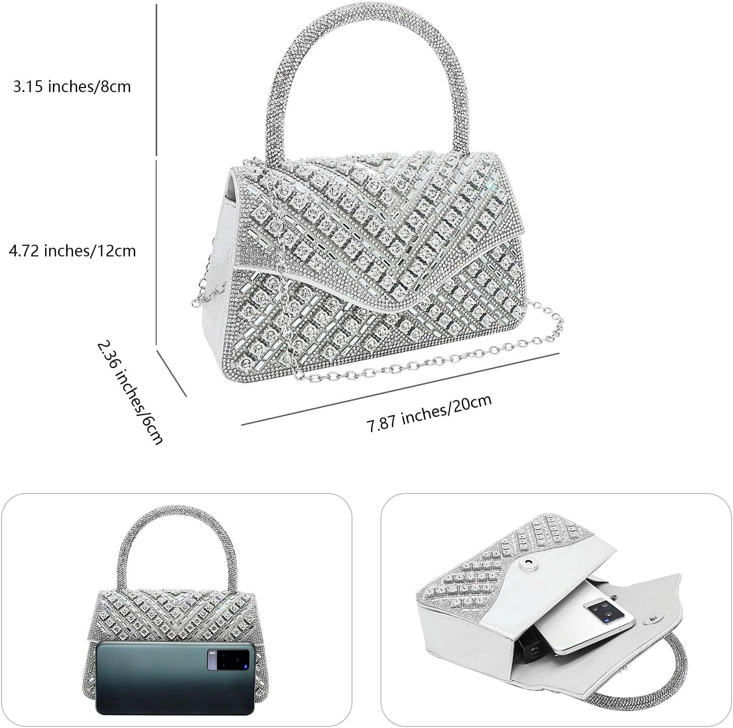 Clutch Purses for Women Sparkly Rhinestones Purses and Handbags for Wedding Party EveningBag with Chain