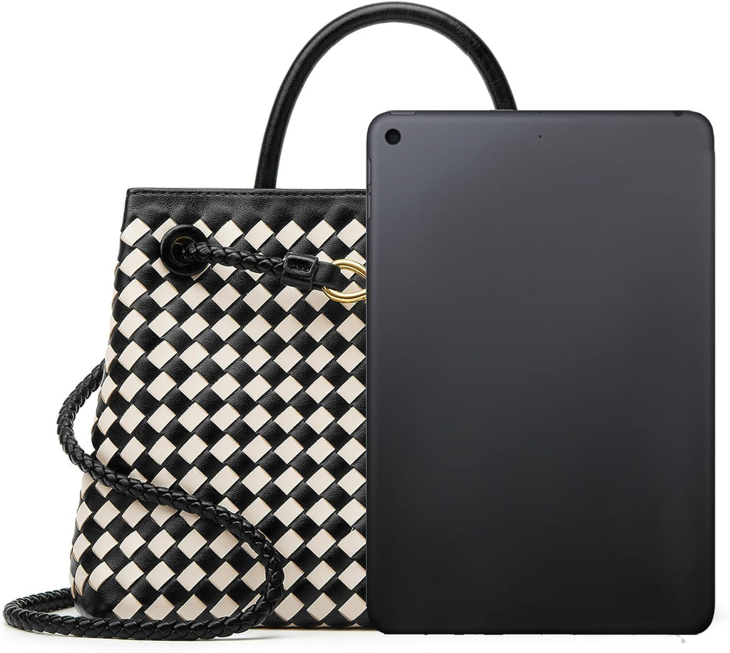Woven Bag for Women Shoulder Purse: Vegan Leather Handbag - Handmade Tote Bag - Elegant Satchel Bag with Bowknot