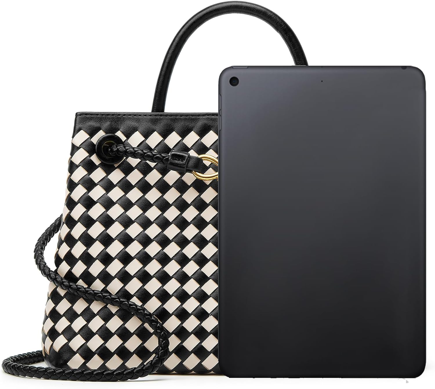 Woven Bag for Women Shoulder Purse: Vegan Leather Handbag - Handmade Tote Bag - Elegant Satchel Bag with Bowknot