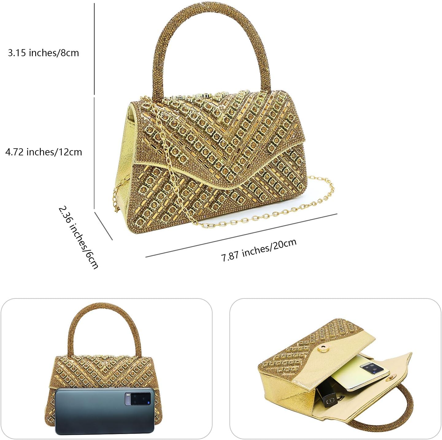 Clutch Purses for Women Sparkly Rhinestones Purses and Handbags for Wedding Party EveningBag with Chain