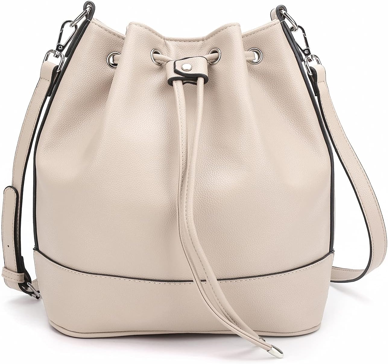 Leather Bucket Bags and Drawstring Crossbody Purse for Women Medium Tote and Hobo Handbags with 2 Shouder Straps