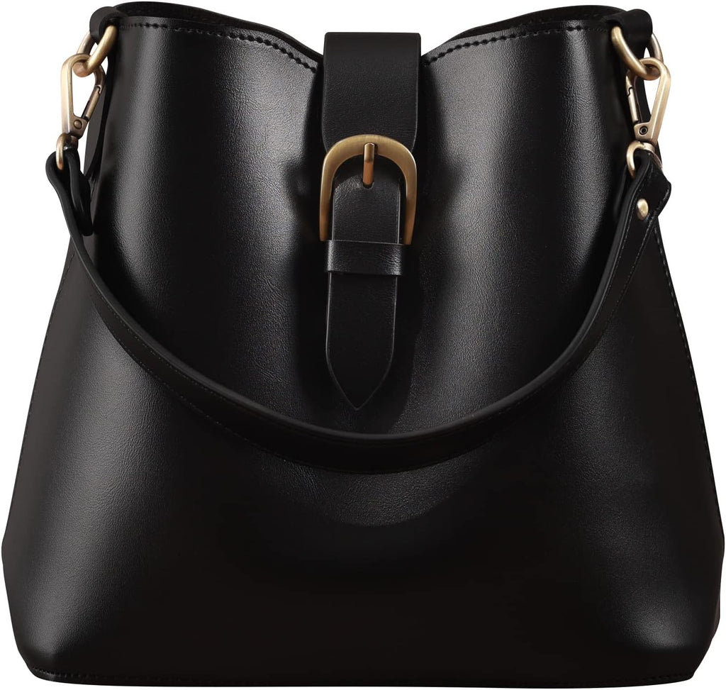 Bucket Vegan Leather Bag For Women Hobo Retro Faux Casual Purse Classic Vintage Simple Shoulder Handbag