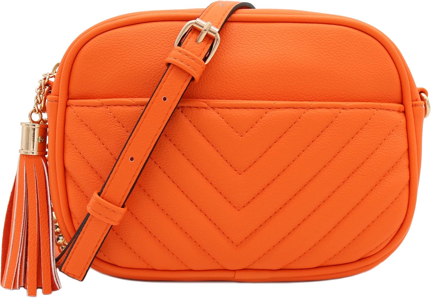 Chevron QuiltedCamera Bag with Chain Strap and Tassel