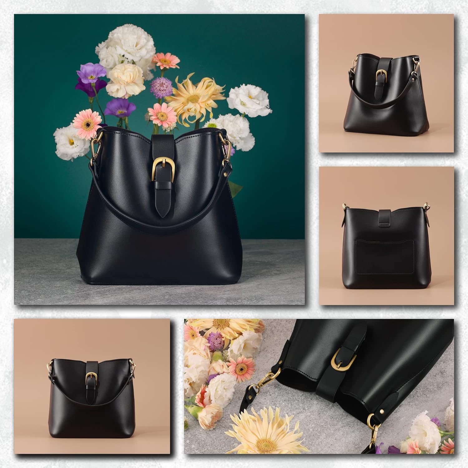 Bucket Vegan Leather Bag For Women Hobo Retro Faux Casual Purse Classic Vintage Simple Shoulder Handbag