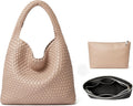 Fashion Woven Tote Bag For Women Soft Hobo Weave Shoulder Purse With Insert Organizer