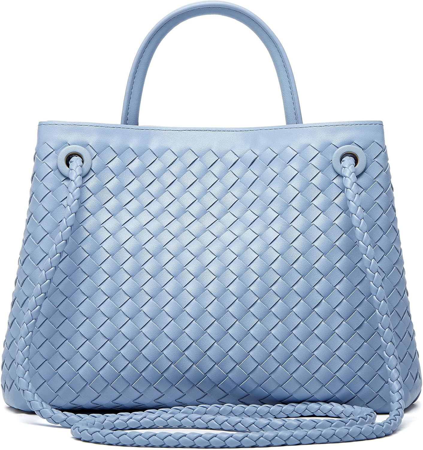 Woven Bag for Women Shoulder Purse: Vegan Leather Handbag - Handmade Tote Bag - Elegant Satchel Bag with Bowknot