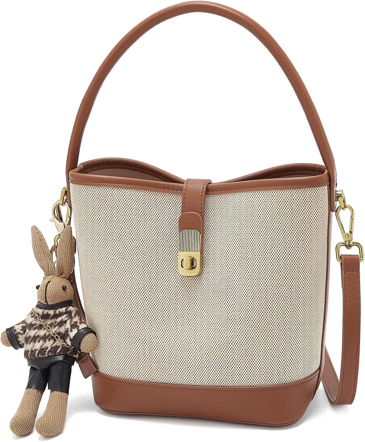 Small Fabric Bucket Top-handle Crossbody Bag for Women Satchel Trendy Handbags Canvas