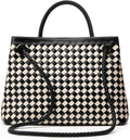 Woven Bag for Women Shoulder Purse: Vegan Leather Handbag - Handmade Tote Bag - Elegant Satchel Bag with Bowknot