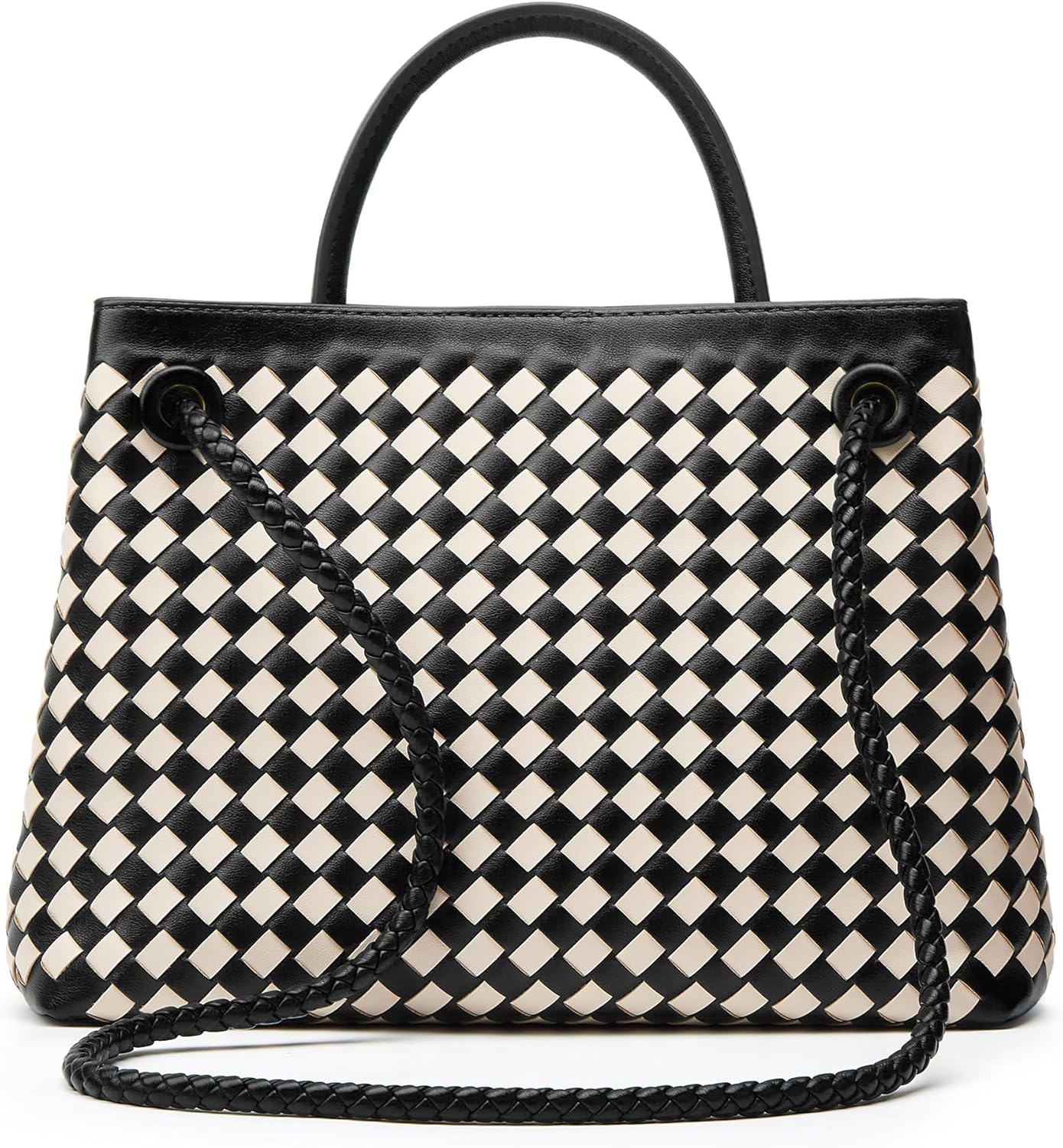 Woven Bag for Women Shoulder Purse: Vegan Leather Handbag - Handmade Tote Bag - Elegant Satchel Bag with Bowknot