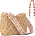 Small Handmade Straw Pocketbook Crossbody Bag for Women, Summer Chic Woven Handbag Shoulder Purse with Chain