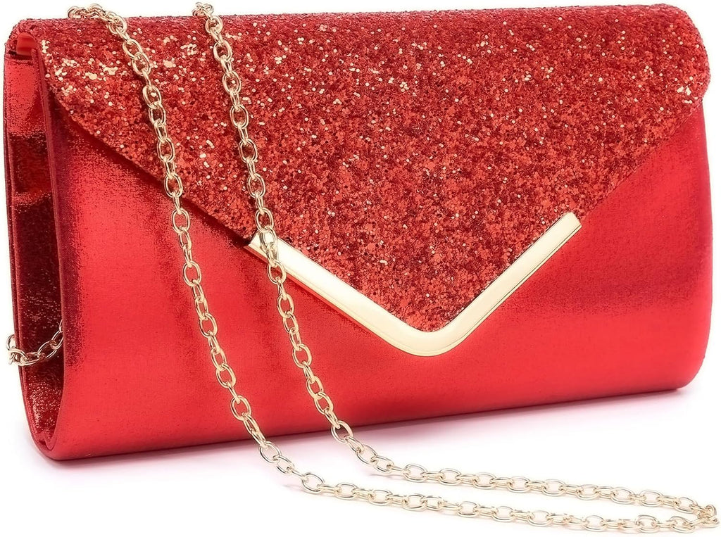 Women Evening Bags Formal Clutch Purses for Wedding Party Prom Handbags with Shoulder Strap and Glitter Flap