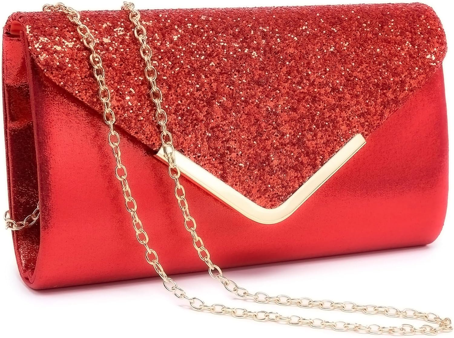 Women Evening Bags Formal Clutch Purses for Wedding Party Prom Handbags with Shoulder Strap and Glitter Flap