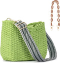Small Handmade Straw Pocketbook Crossbody Bag for Women, Summer Chic Woven Handbag Shoulder Purse with Chain