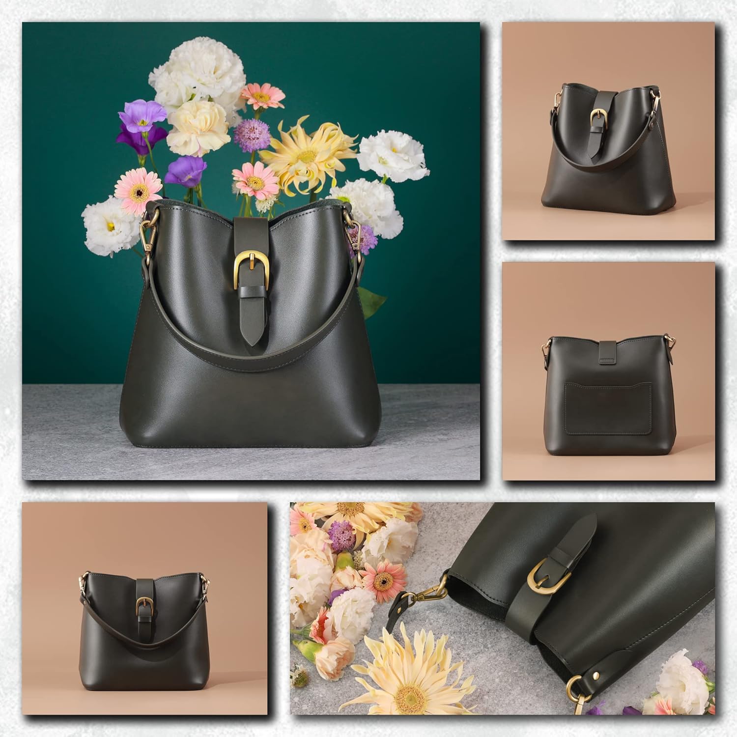 Bucket Vegan Leather Bag For Women Hobo Retro Faux Casual Purse Classic Vintage Simple Shoulder Handbag
